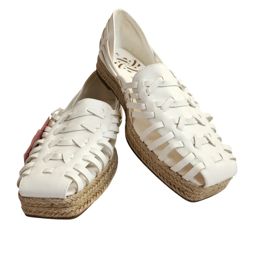 SAM & LIBBY Women's‎ Asha Espadrille Flats White Size 9 Woven Leather Shoes NWT